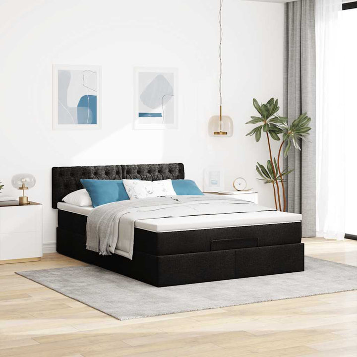ottoman seng med madras 140x190 cm stof sort