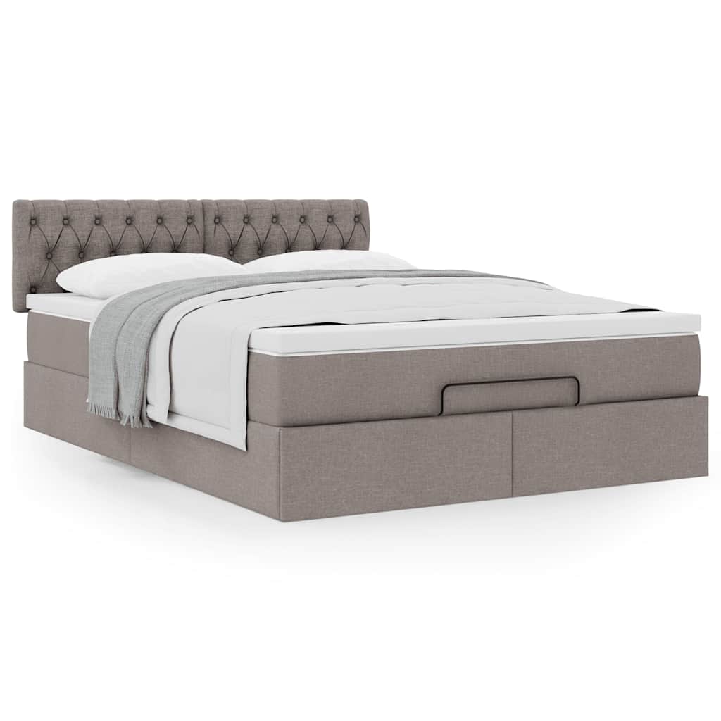 ottoman seng med madras 140x190 cm stof gråbrun