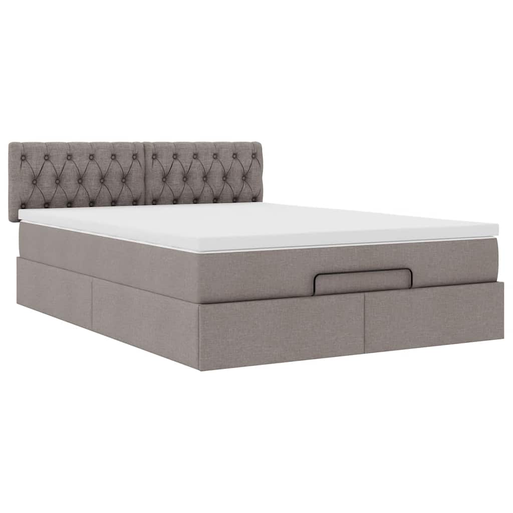 ottoman seng med madras 140x190 cm stof gråbrun