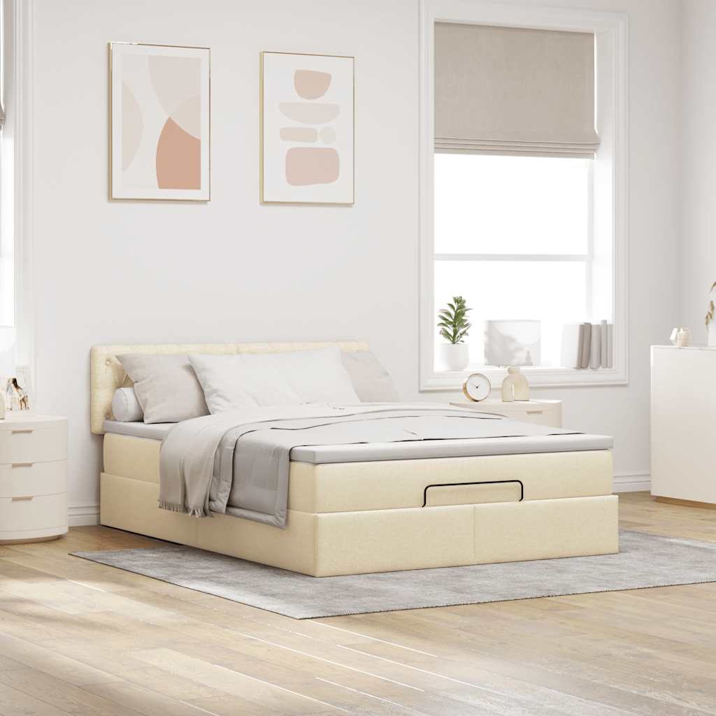 ottoman seng med madras 140x190 cm stof cremefarvet