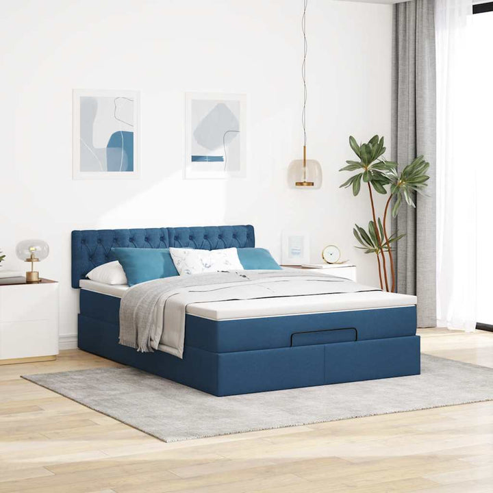 ottoman seng med madras 140x190 cm stof blå