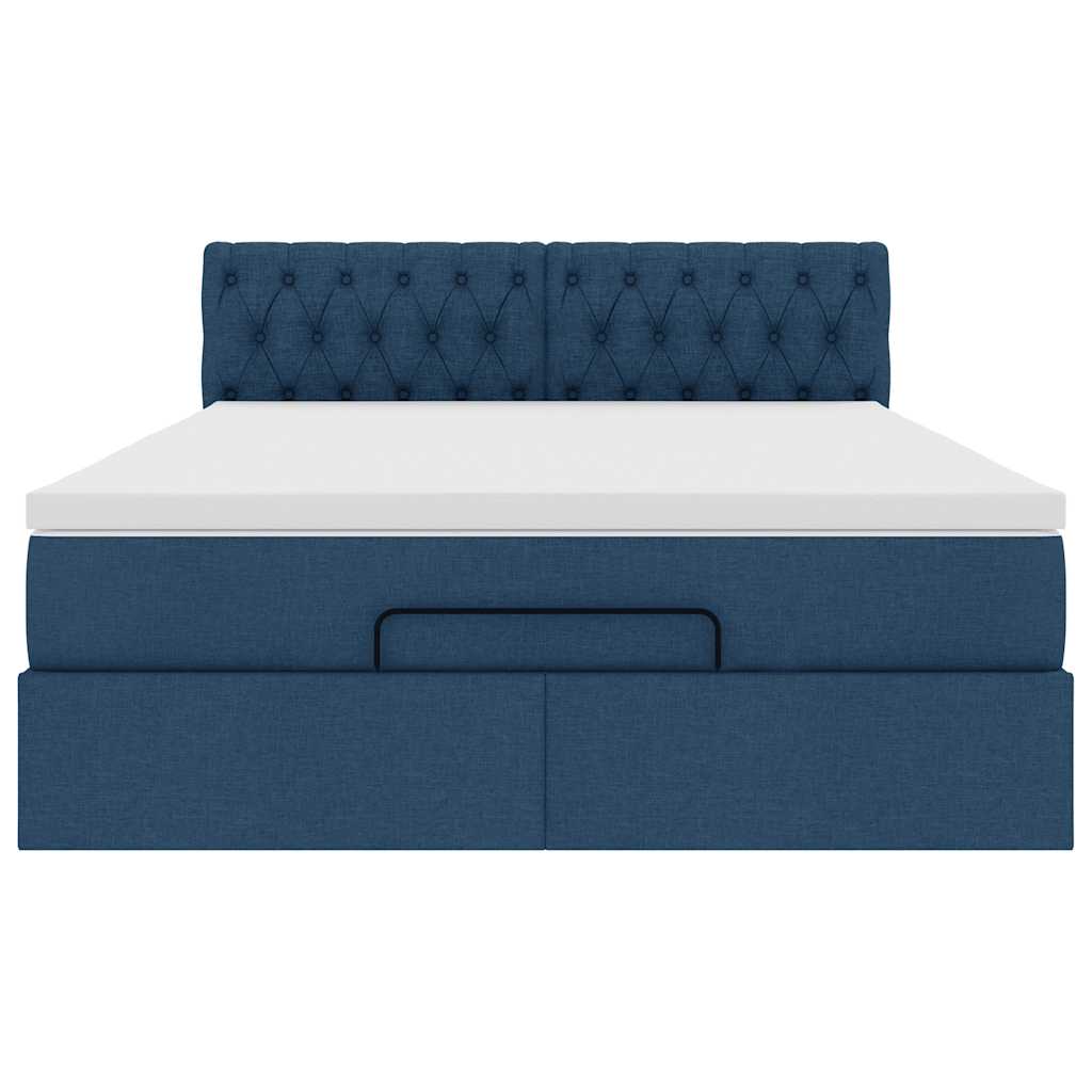 ottoman seng med madras 140x190 cm stof blå