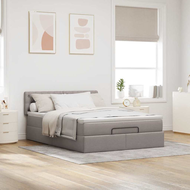 ottoman seng med madras 140x200 cm stof gråbrun
