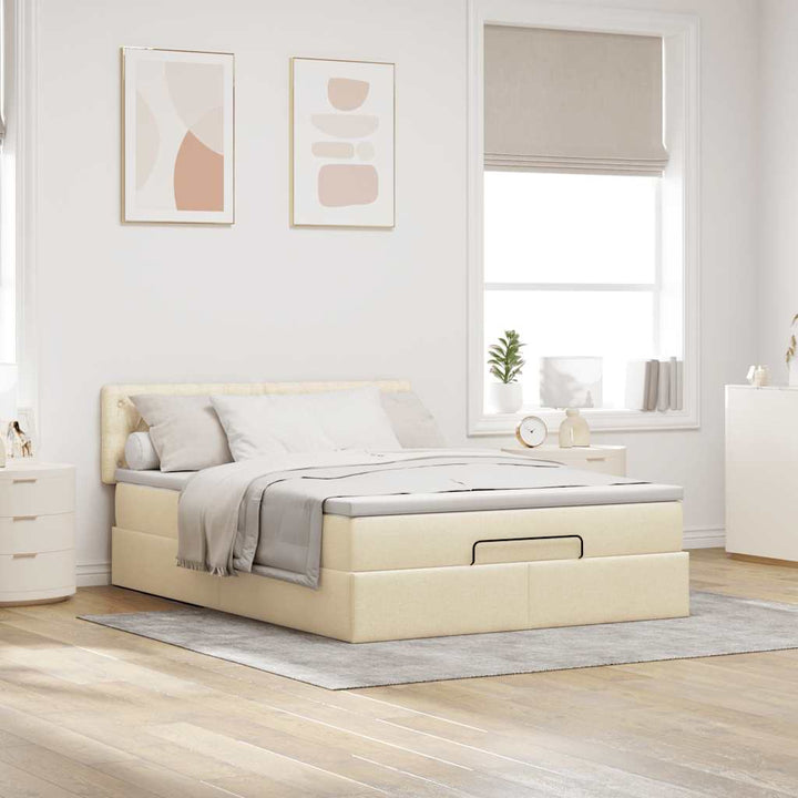 ottoman seng med madras 140x200 cm stof cremefarvet