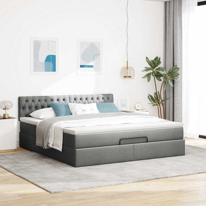 osmannisk sengeramme med madras 160x200 cm stof mørkegrå