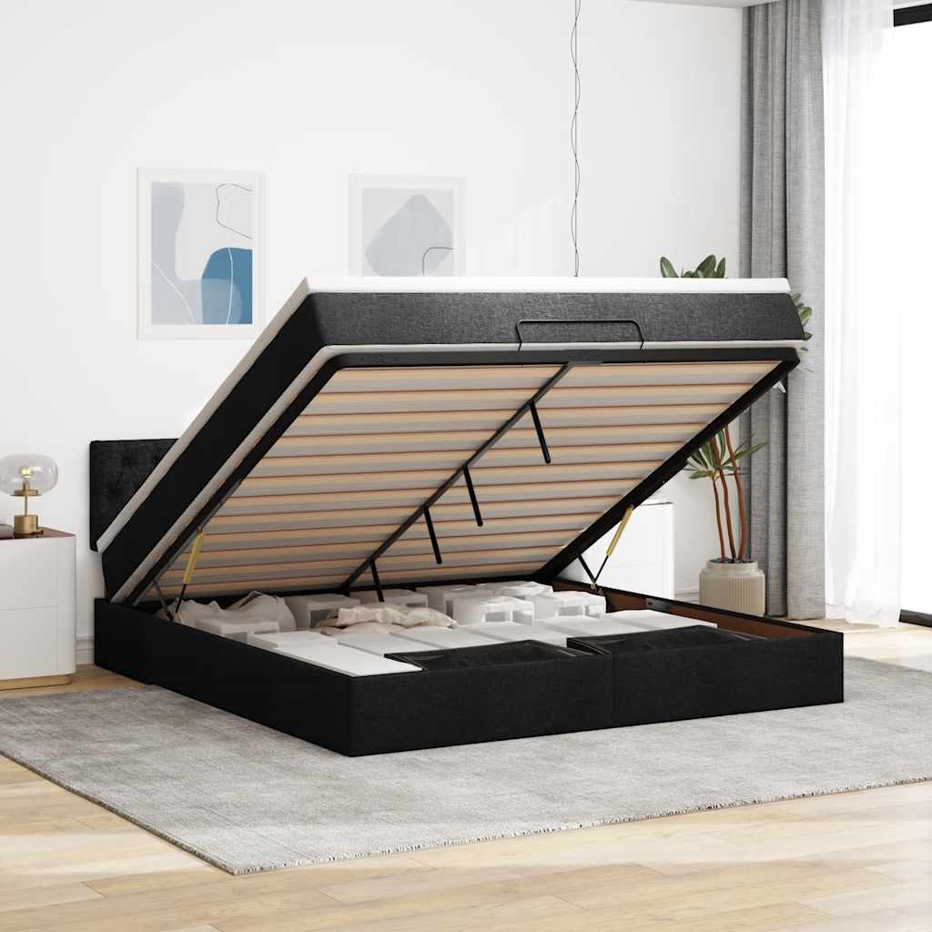 osmannisk sengeramme med madras 180x200 cm stof sort