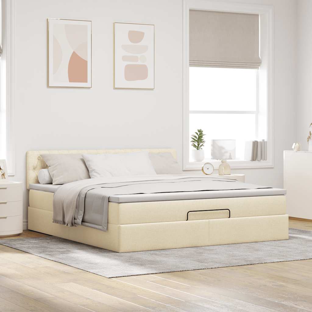 osmannisk sengeramme med madras 180x200 cm stof cremefarvet