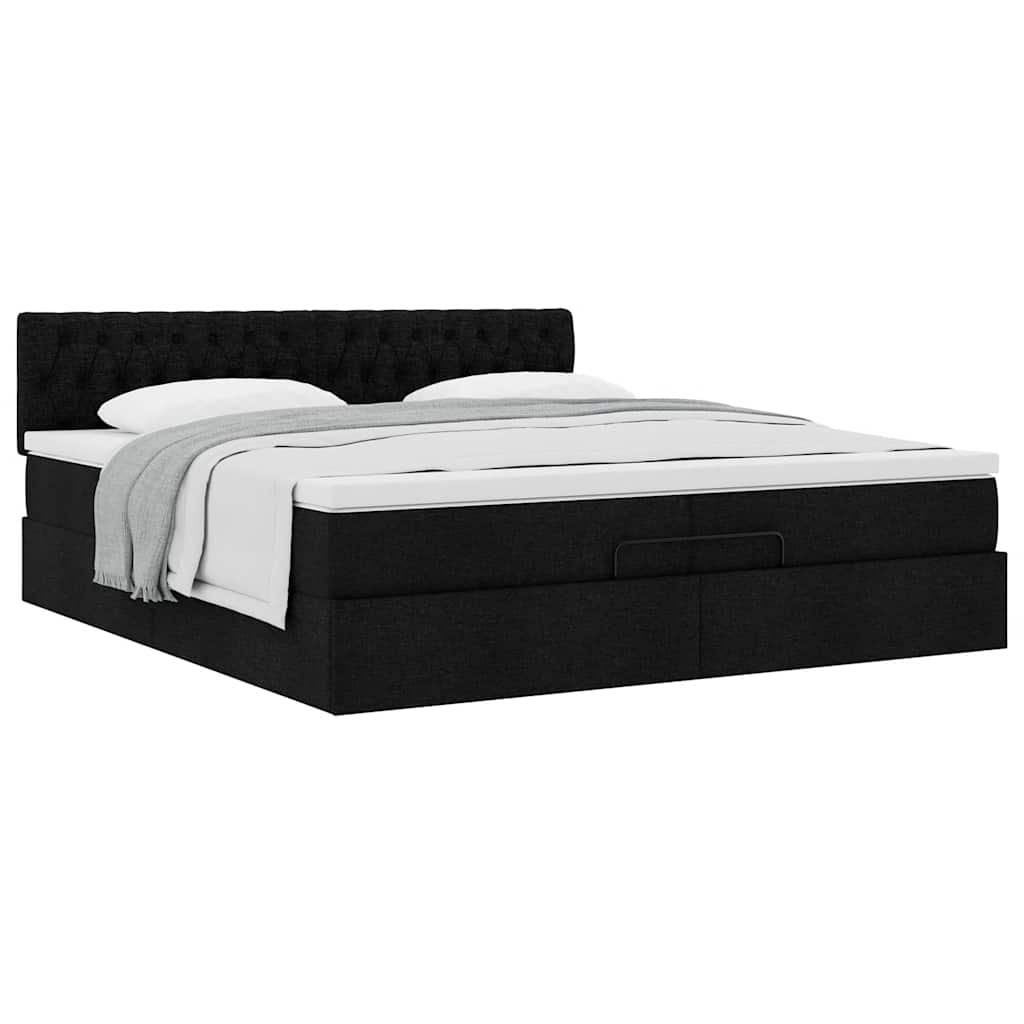 osmannisk sengeramme med madras 200x200 cm stof sort