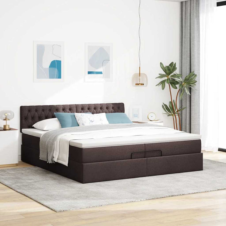 osmannisk sengeramme med madras 200x200 cm stof mørkebrun