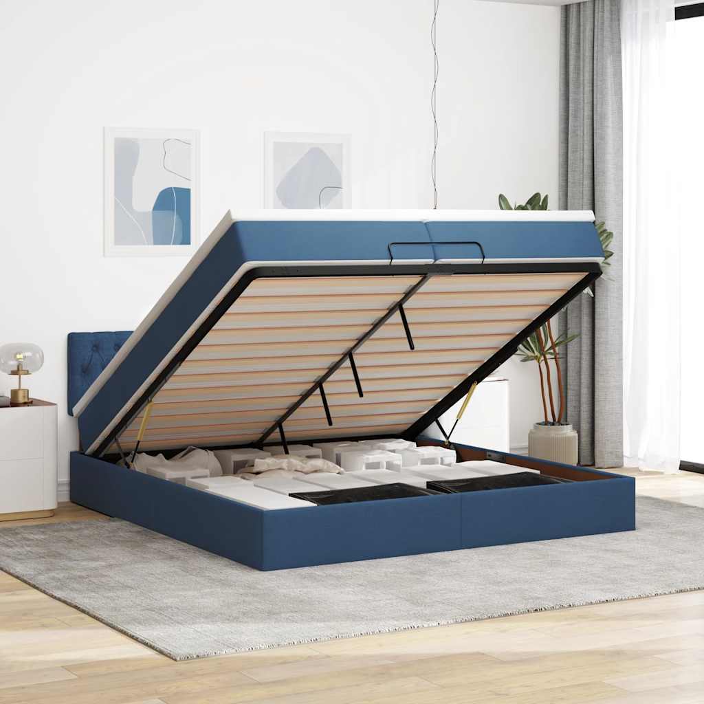 osmannisk sengeramme med madras 200x200 cm stof blå