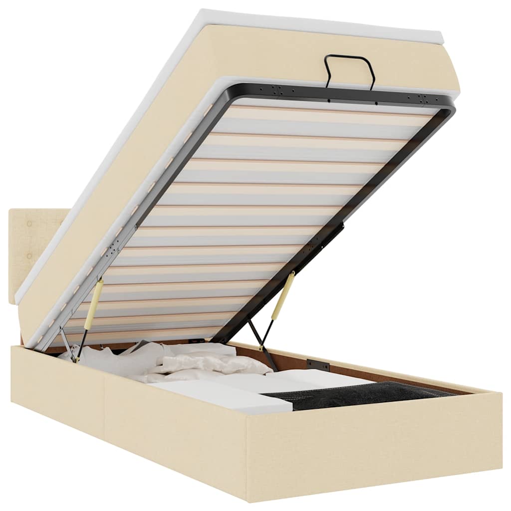 osmannisk sengeramme med madras 90x190 cm stof cremefarvet