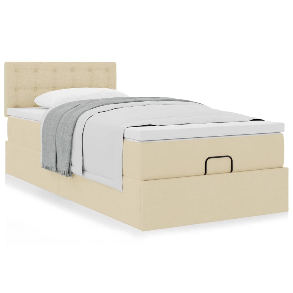 osmannisk sengeramme med madras 90x190 cm stof cremefarvet