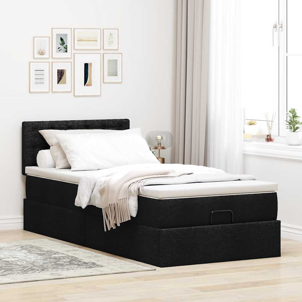 ottoman seng med madras 90x200 cm stof sort