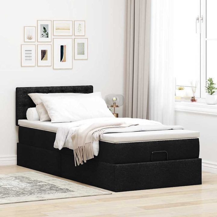 ottoman seng med madras 90x200 cm stof sort