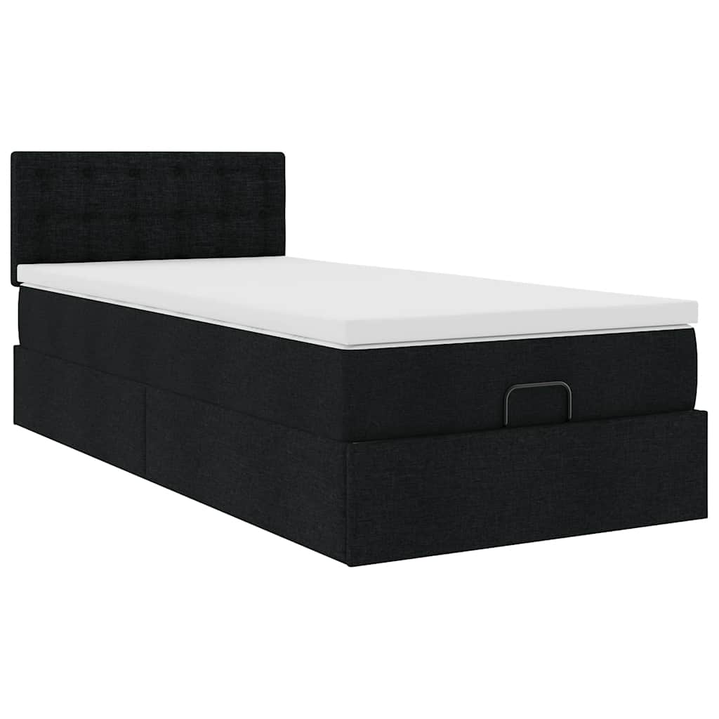 ottoman seng med madras 90x200 cm stof sort