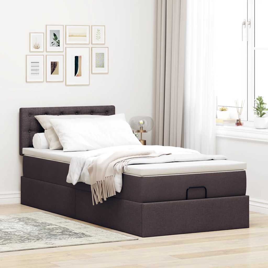 ottoman seng med madras 90x200 cm stof mørkebrun
