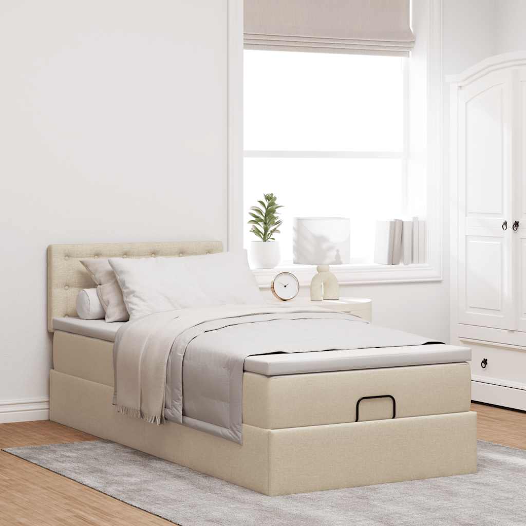 ottoman seng med madras 90x200 cm stof cremefarvet