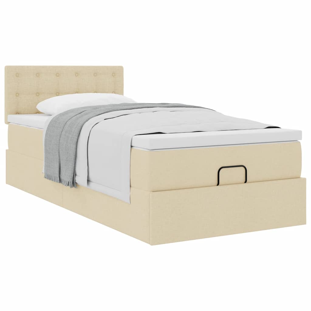 ottoman seng med madras 90x200 cm stof cremefarvet