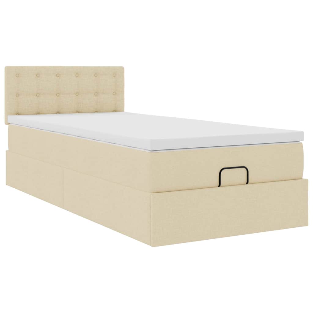 ottoman seng med madras 90x200 cm stof cremefarvet