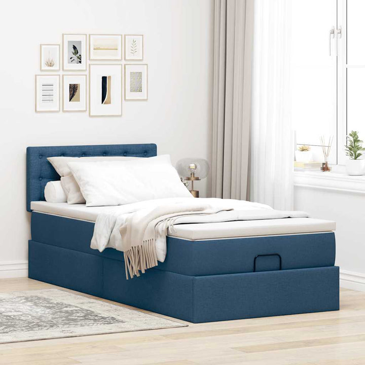 ottoman seng med madras 90x200 cm stof blå