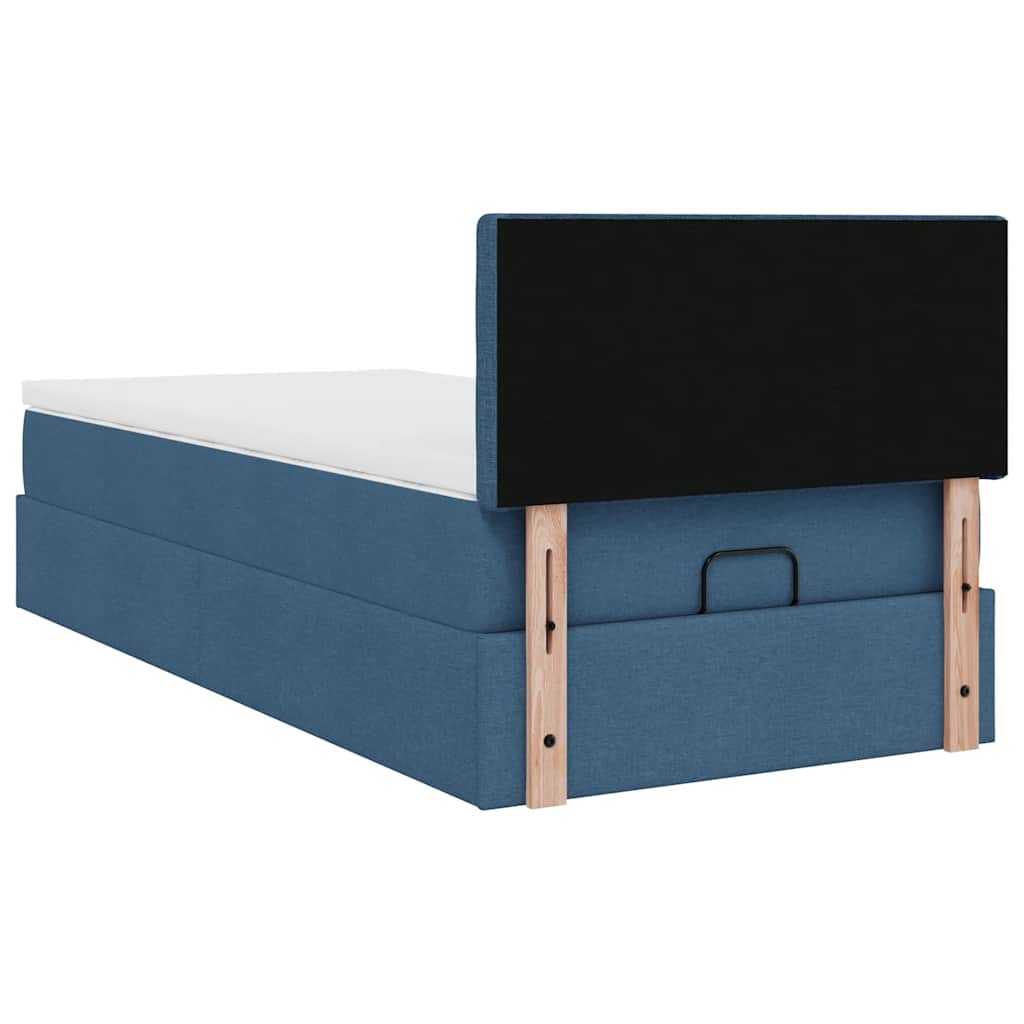 ottoman seng med madras 90x200 cm stof blå