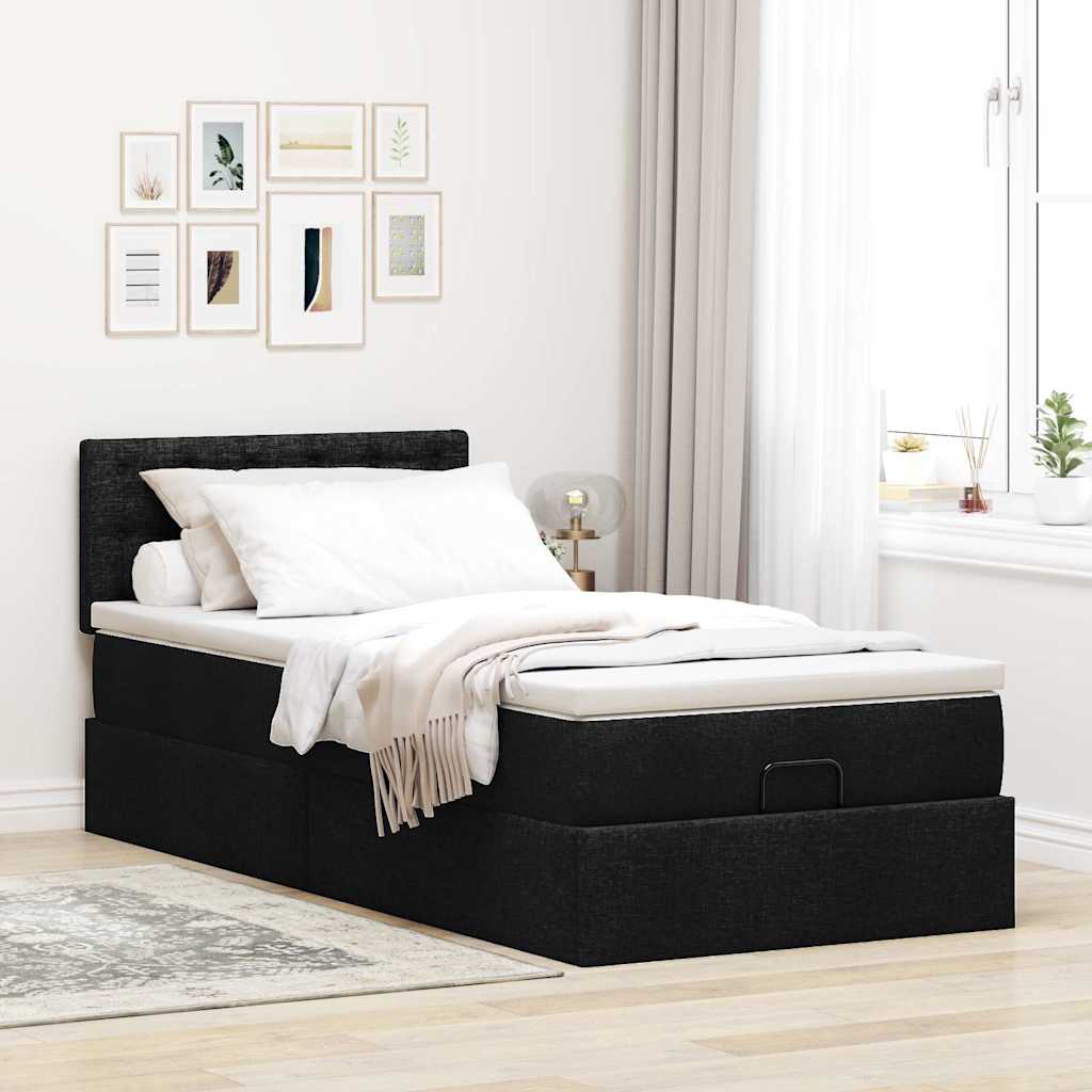 ottoman seng med madras 100x200 cm stof sort
