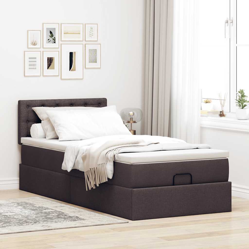 ottoman seng med madras 100x200 cm stof mørkebrun