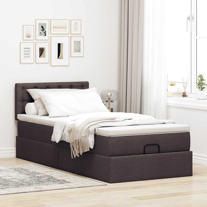 ottoman seng med madras 100x200 cm stof mørkebrun