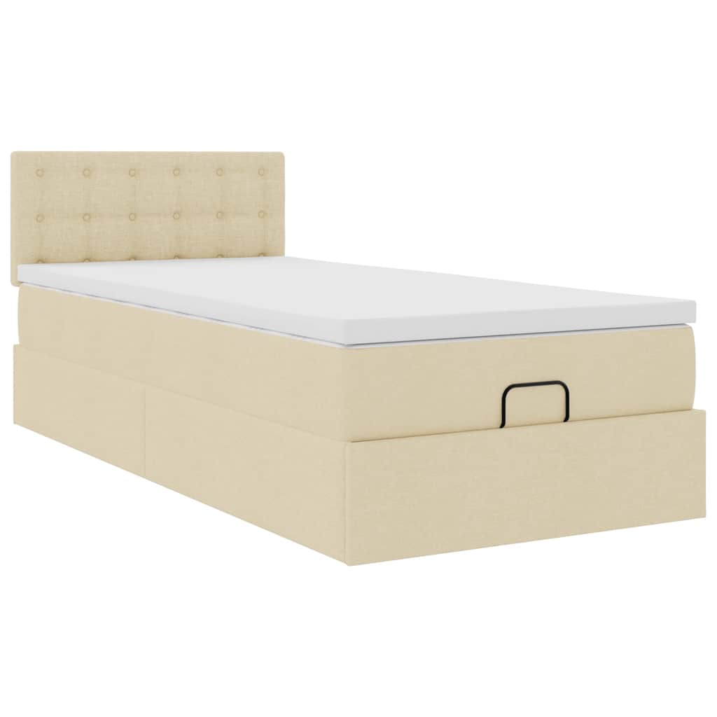 ottoman seng med madras 100x200 cm stof cremefarvet