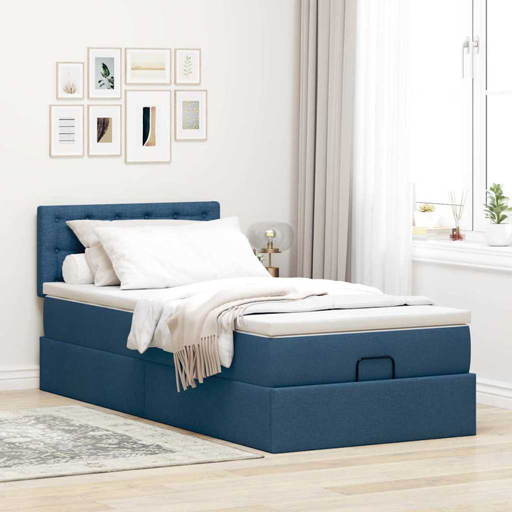 ottoman seng med madras 100x200 cm stof blå