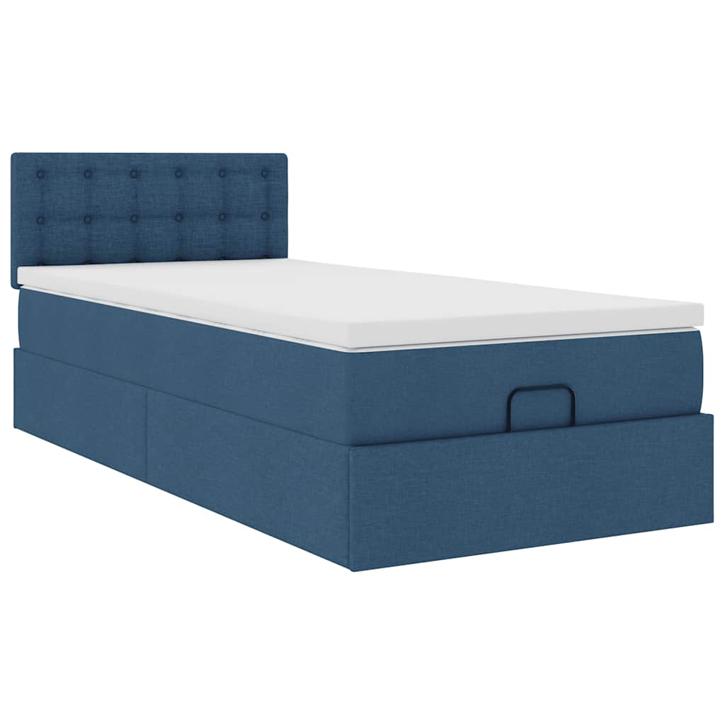 ottoman seng med madras 100x200 cm stof blå