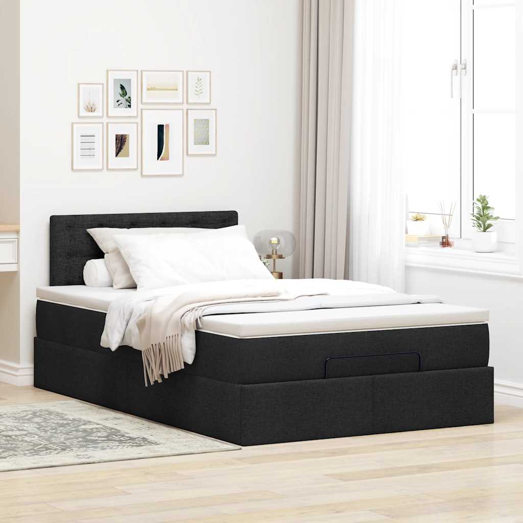 ottoman seng med madras 120x190 cm stof sort