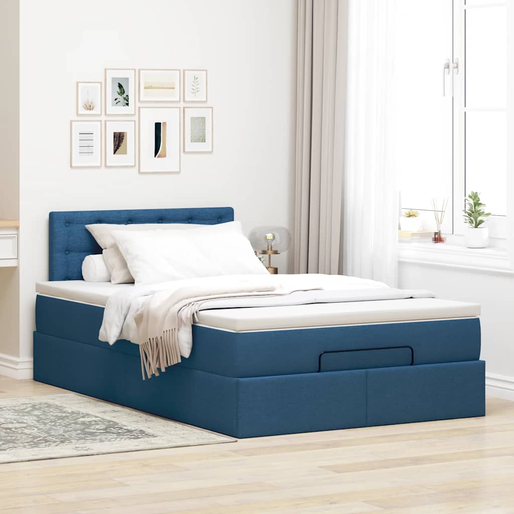 osmannisk sengeramme med madras 120x190 cm stof blå