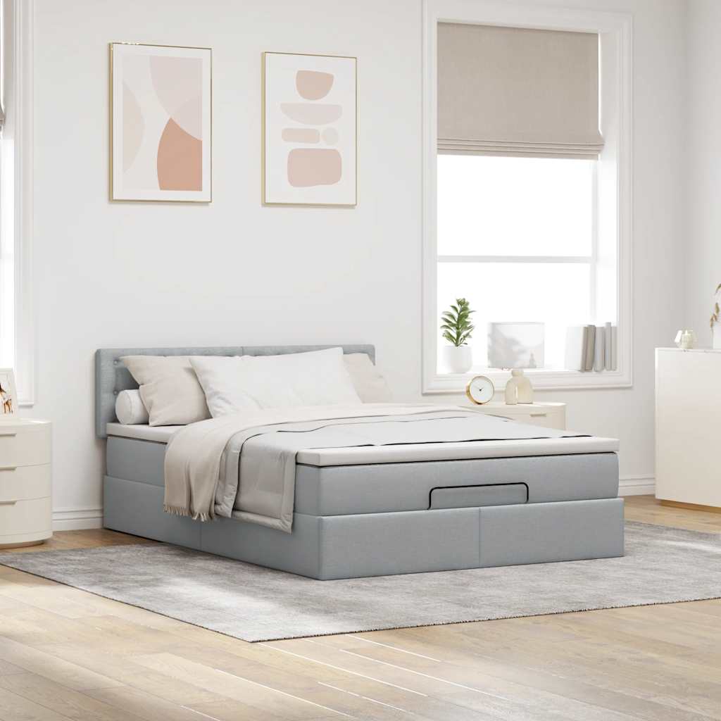 ottoman seng med madras 140x190 cm stof lysegrå
