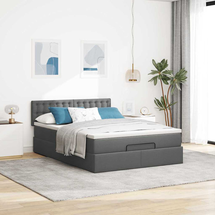 ottoman seng med madras 140x190 cm stof mørkegrå