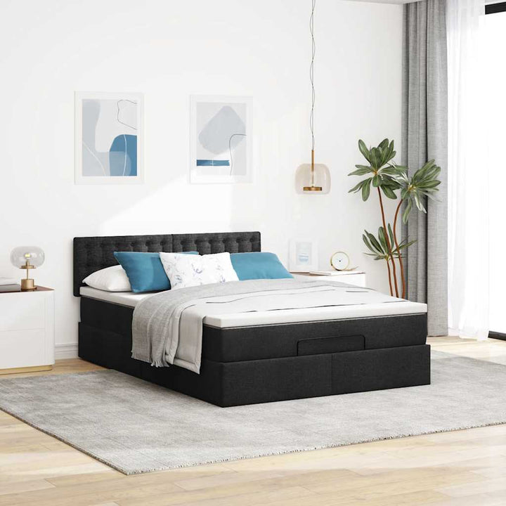 ottoman seng med madras 140x190 cm stof sort