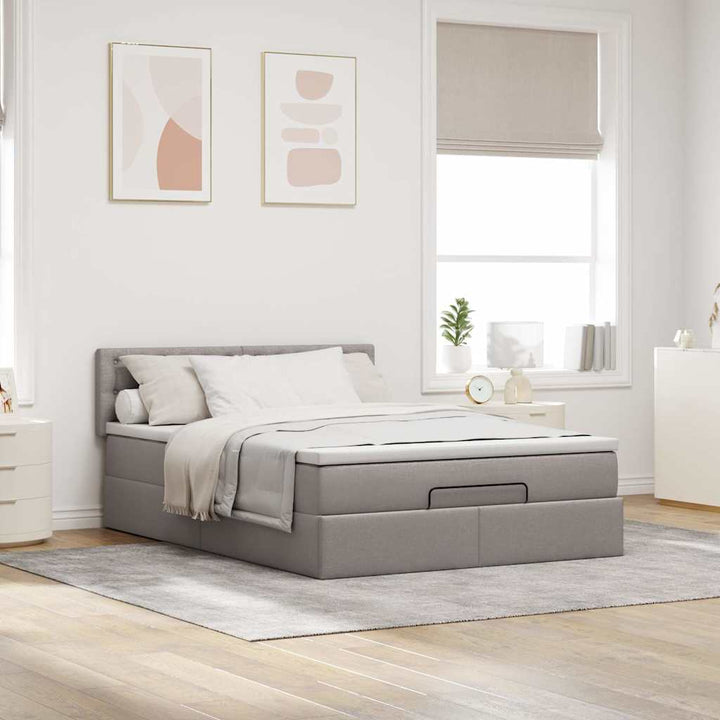 ottoman seng med madras 140x190 cm stof gråbrun