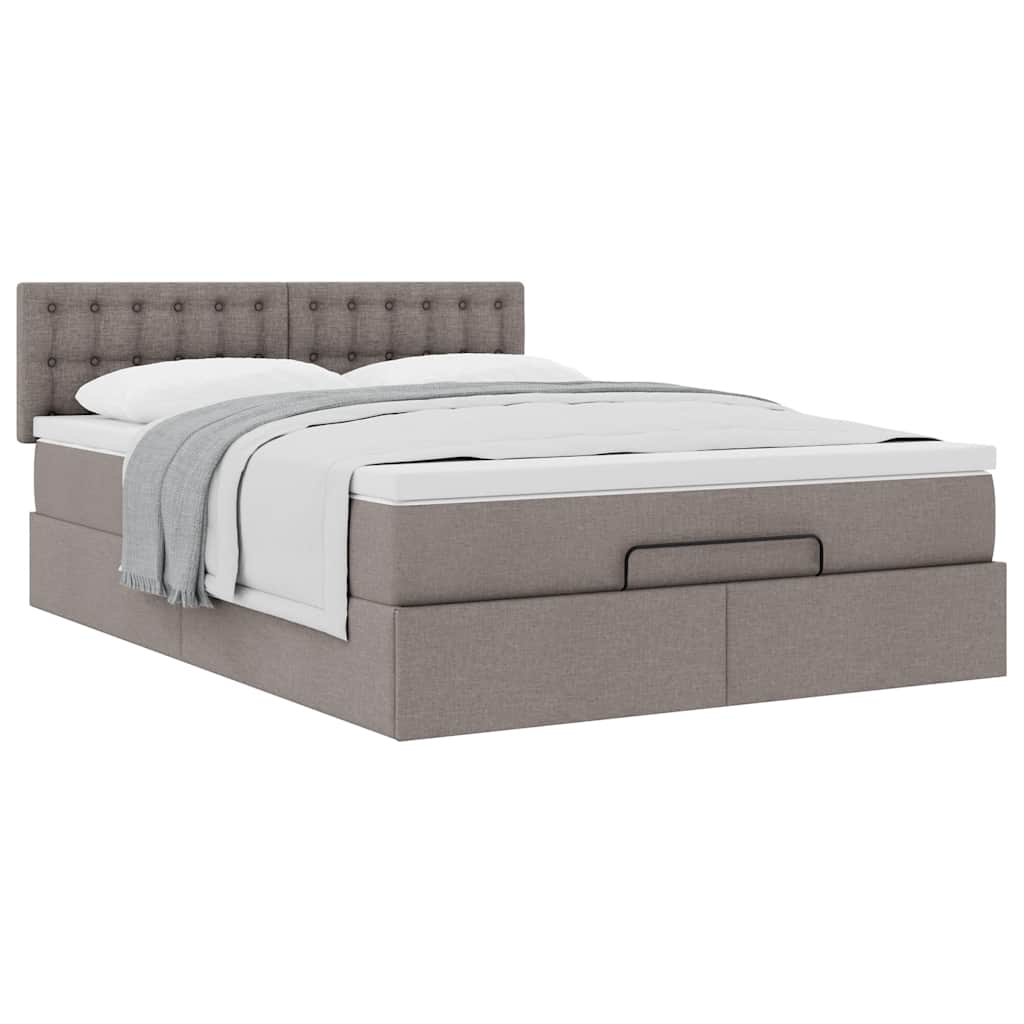 ottoman seng med madras 140x190 cm stof gråbrun