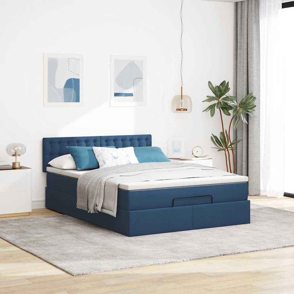 ottoman seng med madras 140x190 cm stof blå