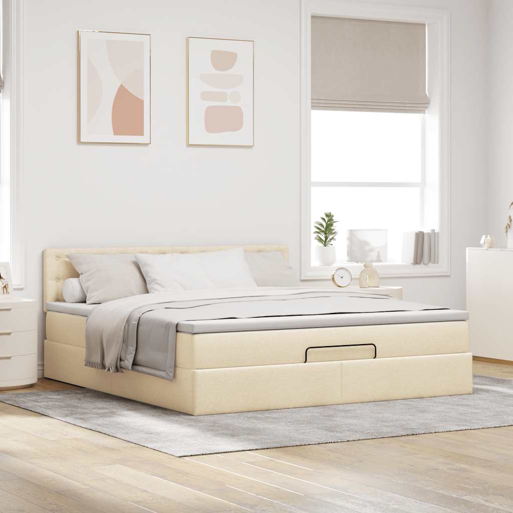 osmannisk sengeramme med madras 160x200 cm stof cremefarvet