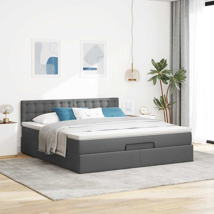 osmannisk sengeramme med madras 180x200 cm stof mørkegrå