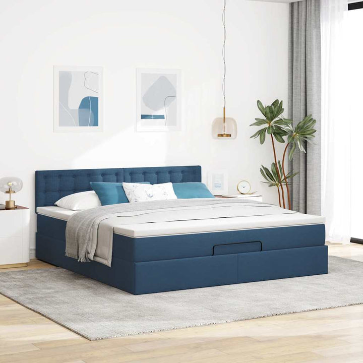 osmannisk sengeramme med madras 180x200 cm stof blå