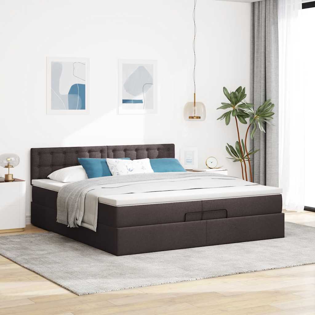 osmannisk sengeramme med madras 200x200 cm stof mørkebrun