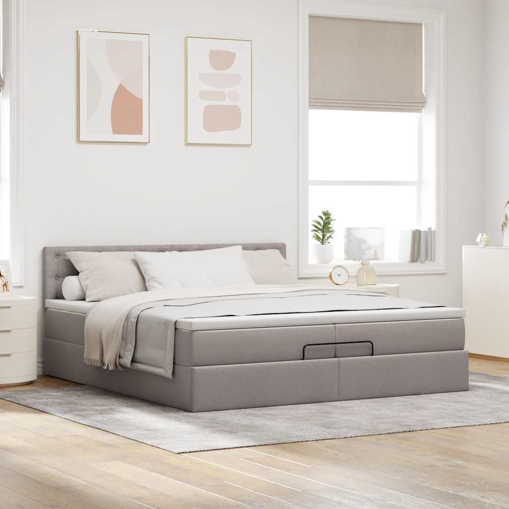 osmannisk sengeramme med madras 200x200 cm stof gråbrun