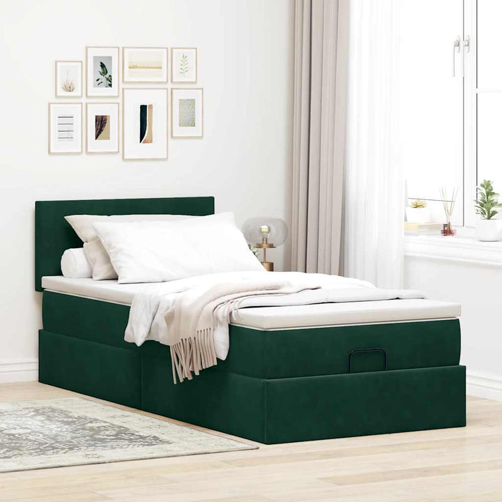 osmannisk sengeramme med madras 80x200 cm fløjl mørkegrøn