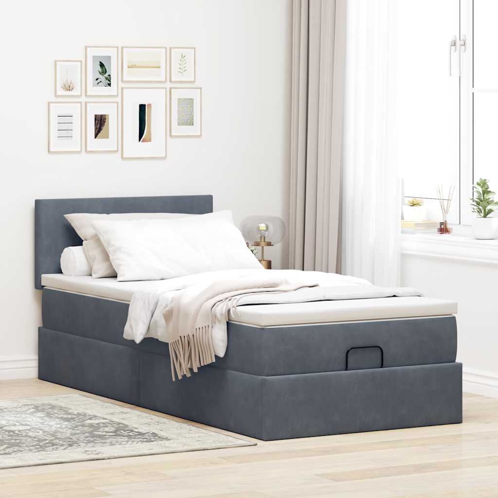 osmannisk sengeramme med madras 90x190 cm fløjl mørkegrå