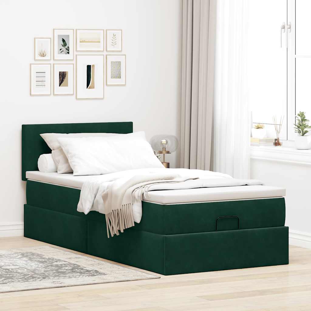 osmannisk sengeramme med madras 90x190 cm fløjl mørkegrøn