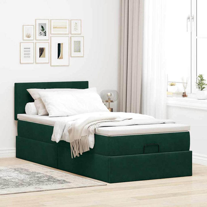 osmannisk sengeramme med madras 90x190 cm fløjl mørkegrøn
