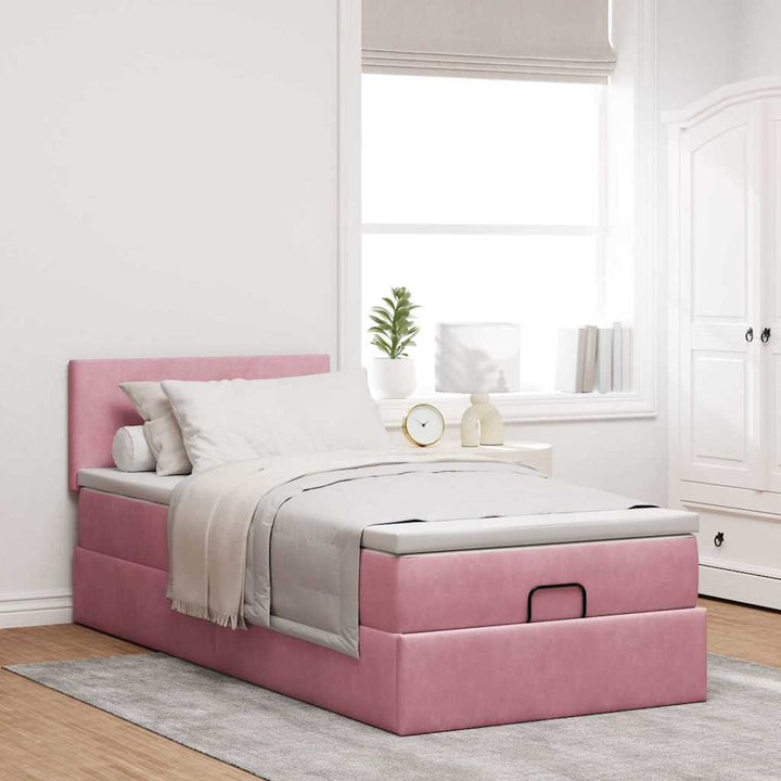 osmannisk sengeramme med madras 90x190 cm fløjl lyserød