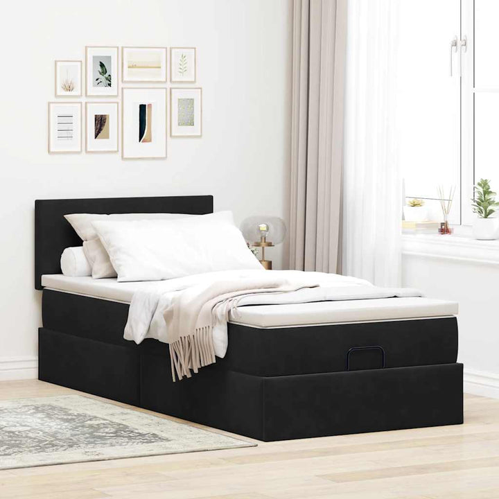 osmannisk sengeramme med madras 90x200 cm fløjl sort